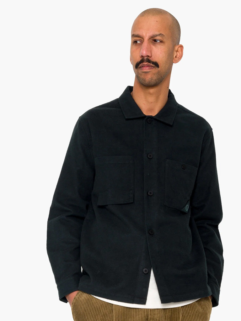 Folk Anniversary Patch Overshirt in Deep Green Moleskin