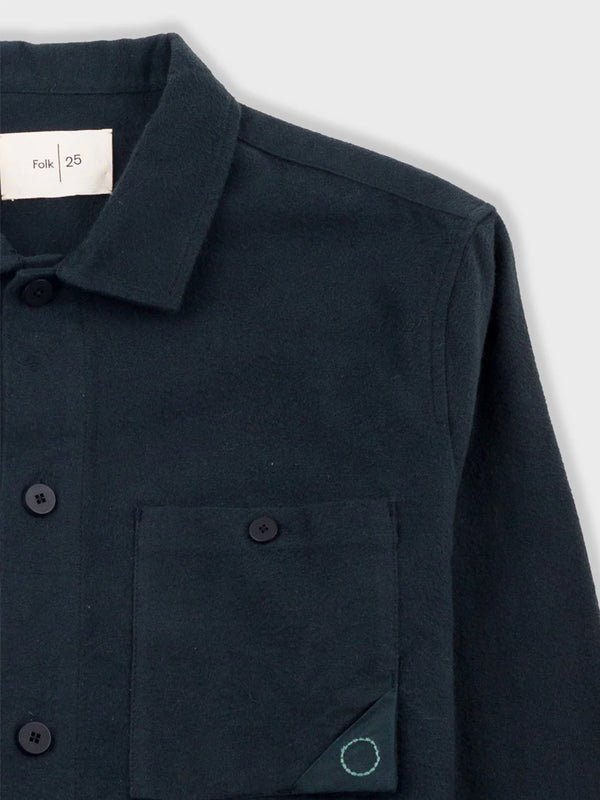 Folk Anniversary Patch Overshirt in Deep Green Moleskin