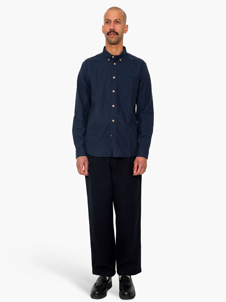 Folk Relaxed Fit Shirt in Navy Melange Flannel
