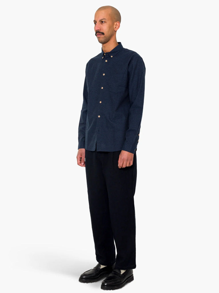 Folk Relaxed Fit Shirt in Navy Melange Flannel