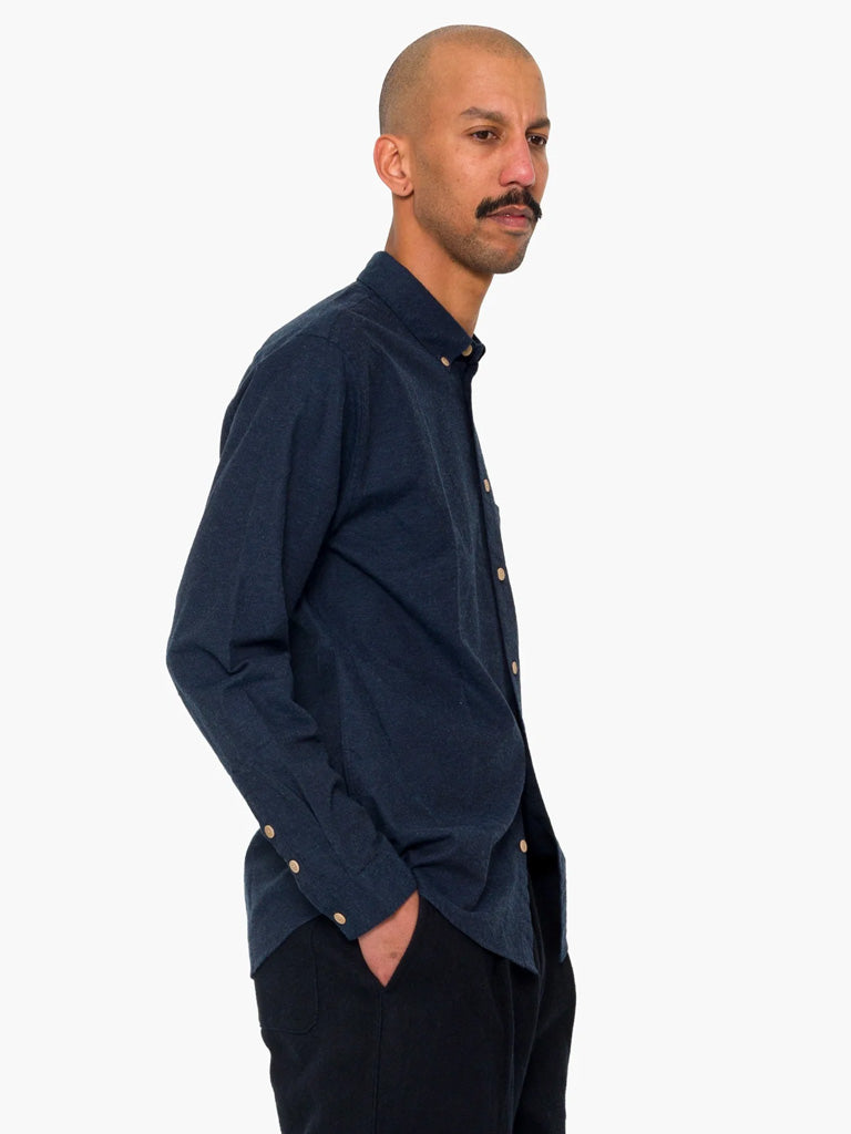 Folk Relaxed Fit Shirt in Navy Melange Flannel