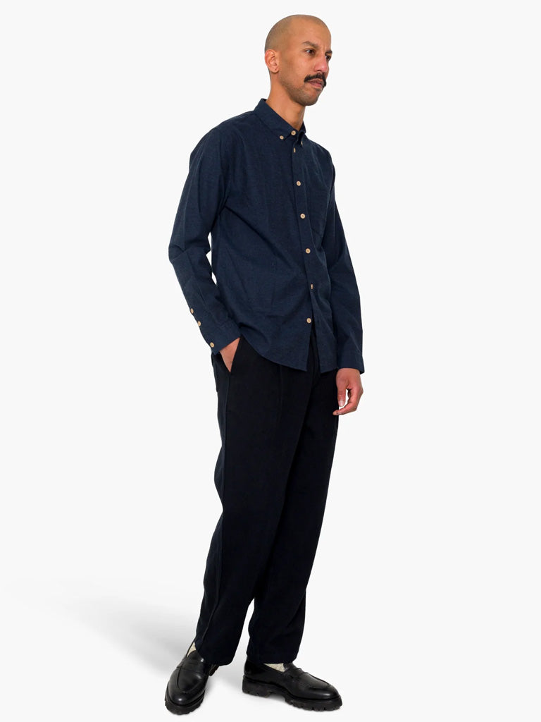 Folk Relaxed Fit Shirt in Navy Melange Flannel