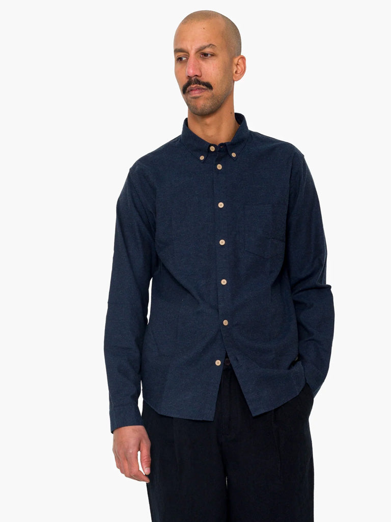 Folk Relaxed Fit Shirt in Navy Melange Flannel