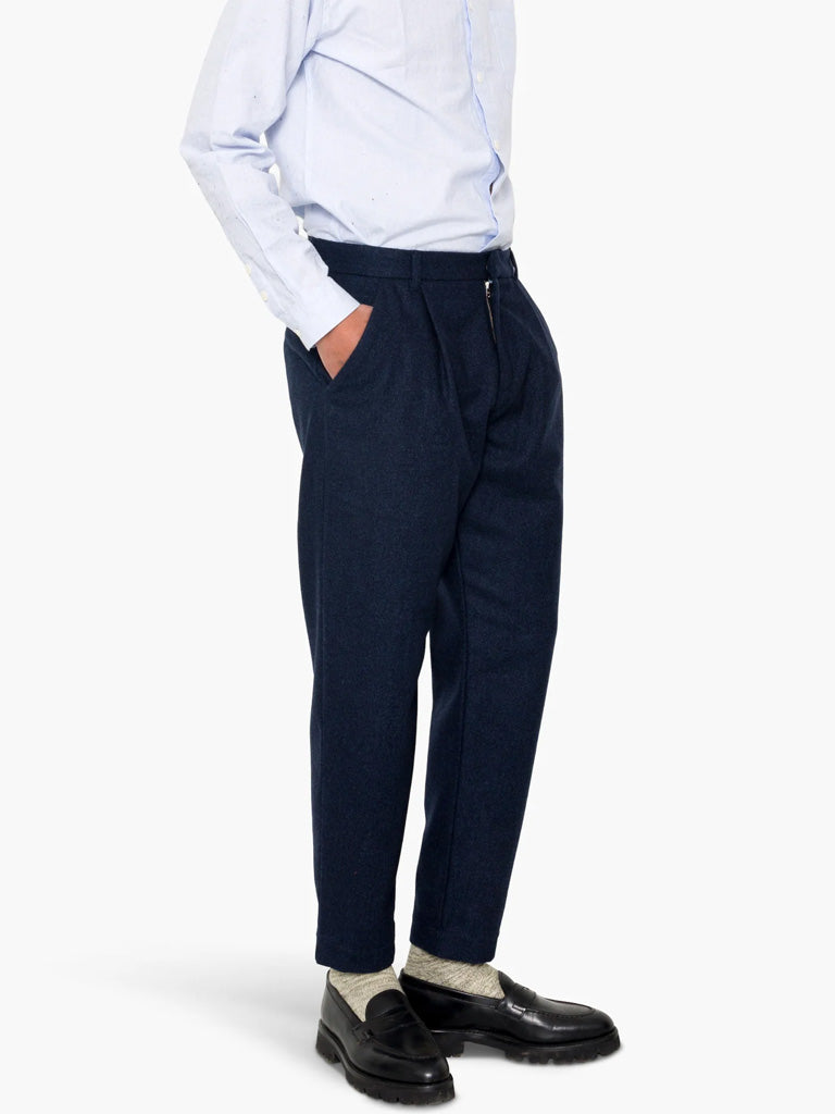 Folk Assembly Suit Trouser in Navy Wool Melange