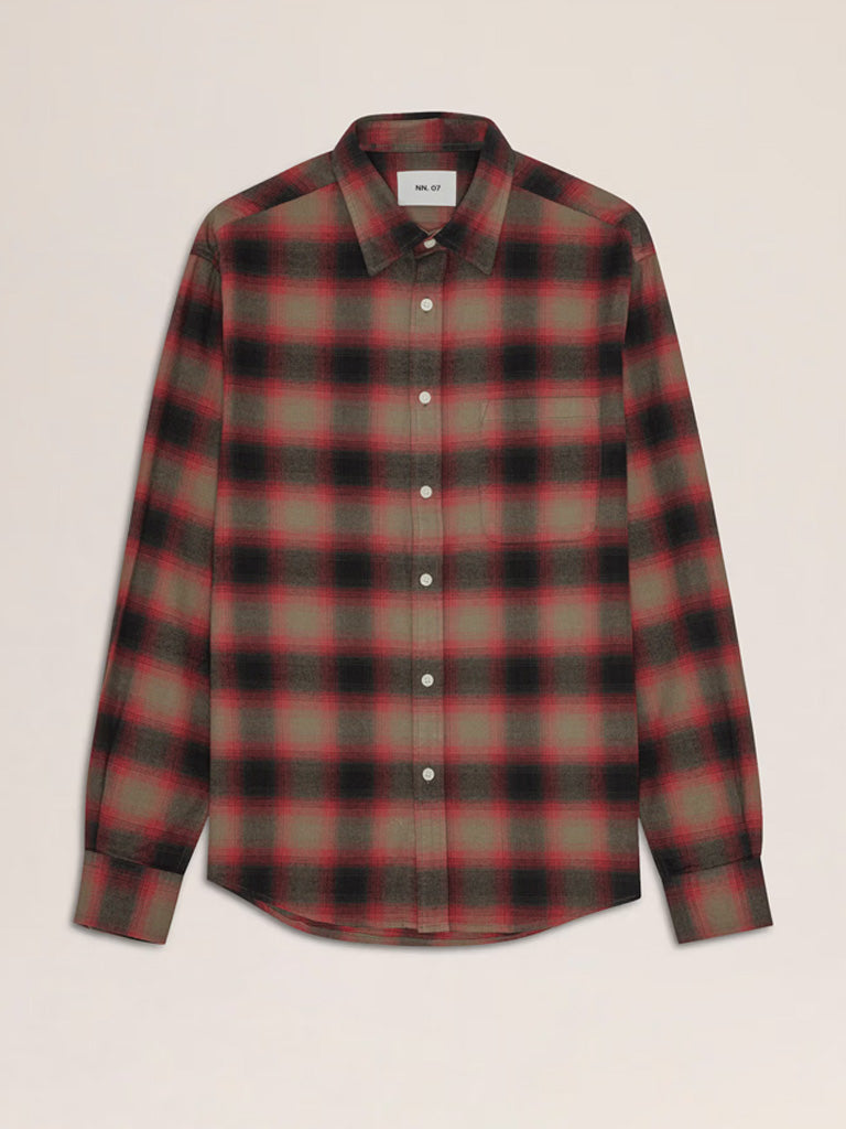 NN07 Deon Flannel Shirt in Red Check