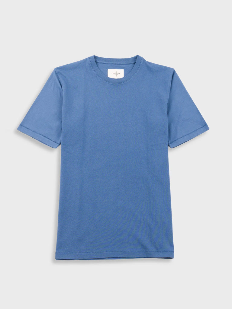 Folk Contrast Sleeve T-Shirt in Soft Blue
