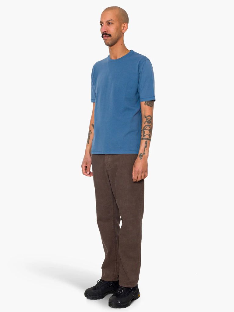 Folk Contrast Sleeve T-Shirt in Soft Blue