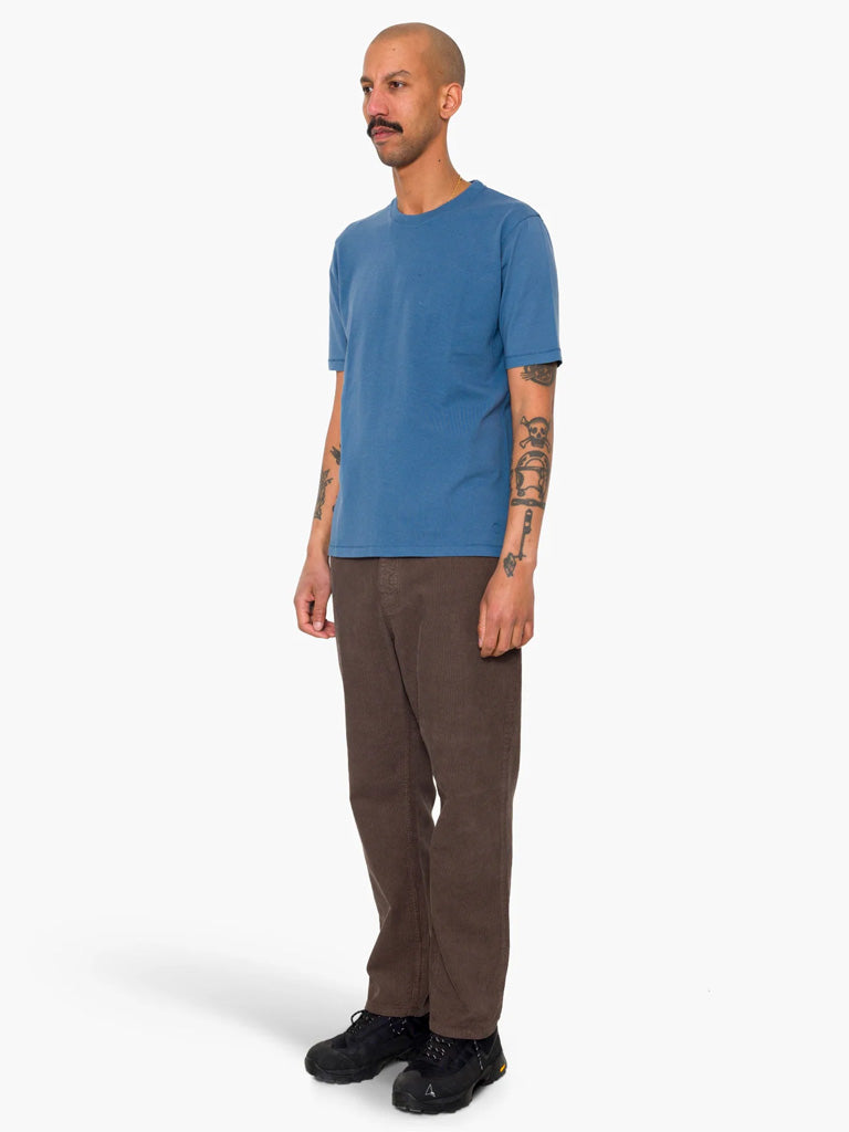 Folk Contrast Sleeve T-Shirt in Soft Blue