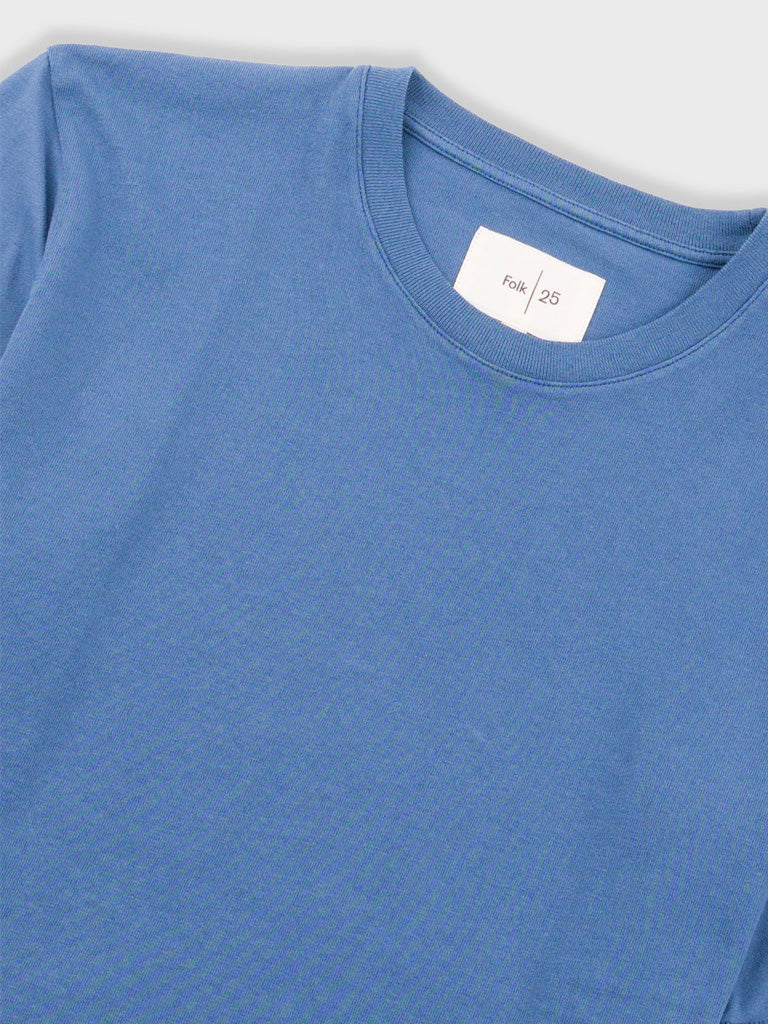 Folk Contrast Sleeve T-Shirt in Soft Blue