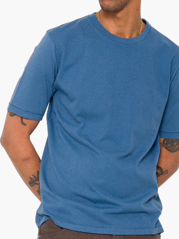 Folk Contrast Sleeve T-Shirt in Soft Blue