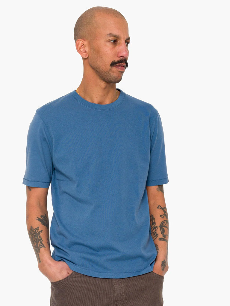 Folk Contrast Sleeve T-Shirt in Soft Blue