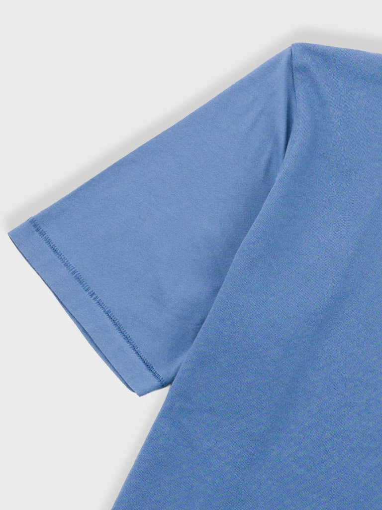 Folk Contrast Sleeve T-Shirt in Soft Blue