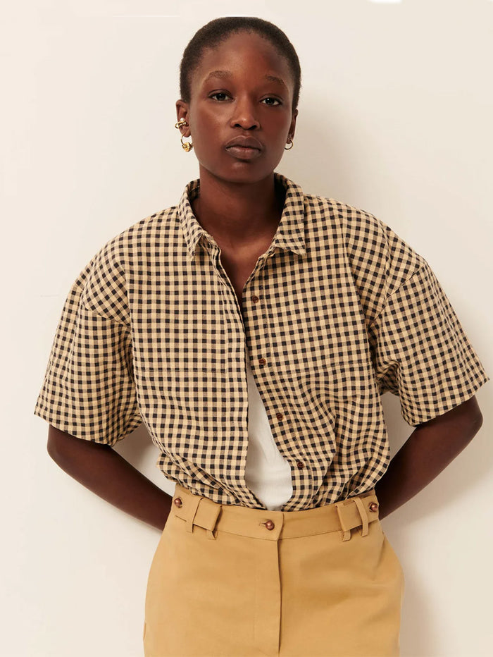 【SUNSEA】 14ss Gingham Long Tee Blouson Sessun Florentina Shirt in Sand Black – Maze
