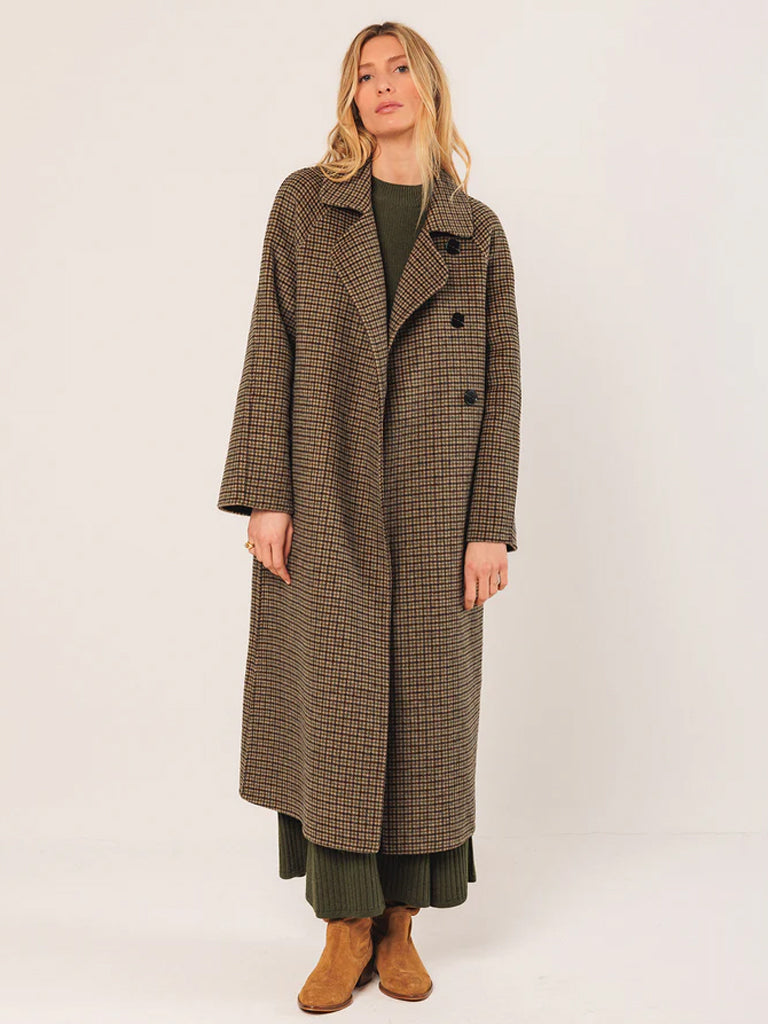 Indi & Cold Wool Coat in Olive Check