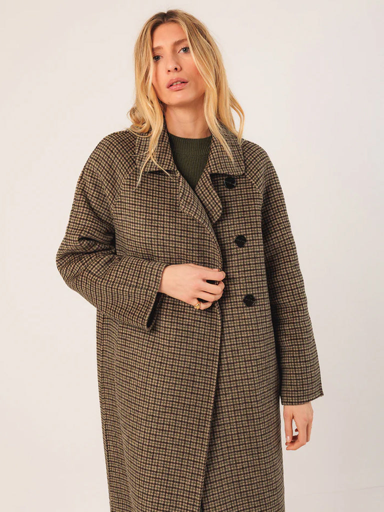 Indi & Cold Wool Coat in Olive Check