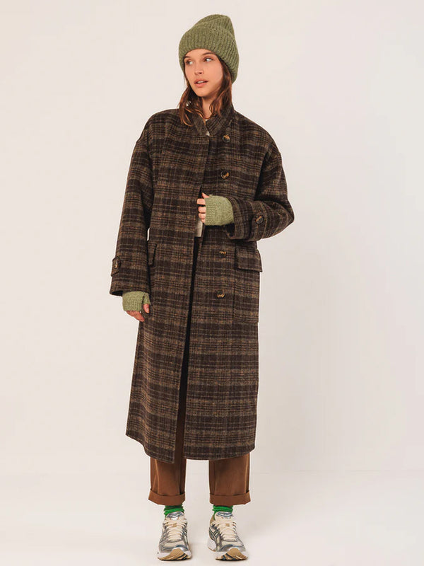 Indi & Cold Wool Check Coat in Khaki