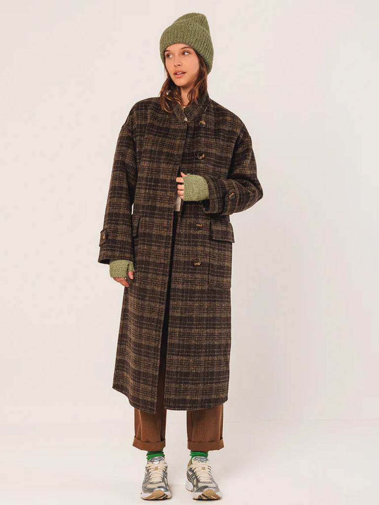 Indi & Cold Wool Check Coat in Khaki