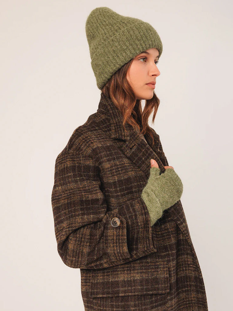 Indi & Cold Wool Check Coat in Khaki