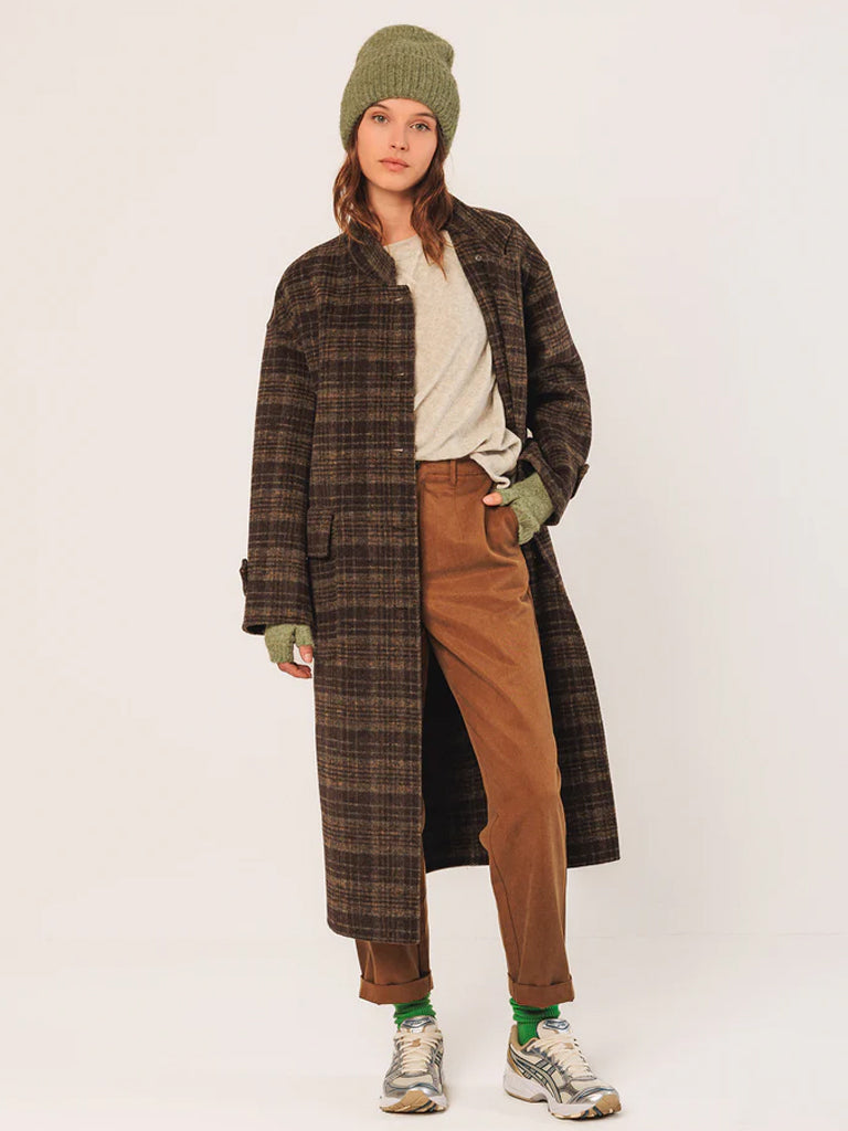 Indi & Cold Wool Check Coat in Khaki