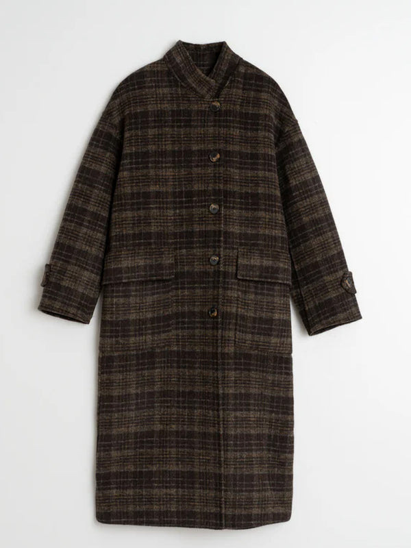 Indi & Cold Wool Check Coat in Khaki