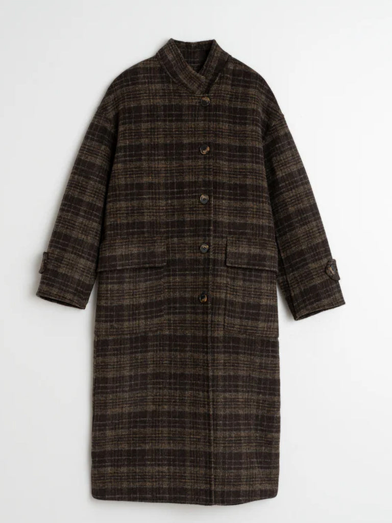 Indi & Cold Wool Check Coat in Khaki