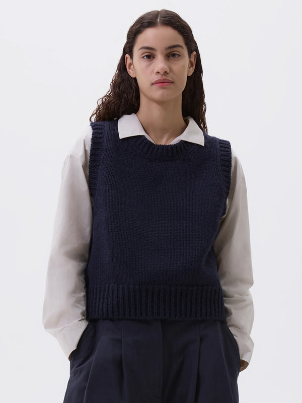 MHL Chunky Crew Neck Slipover in Rich Navy