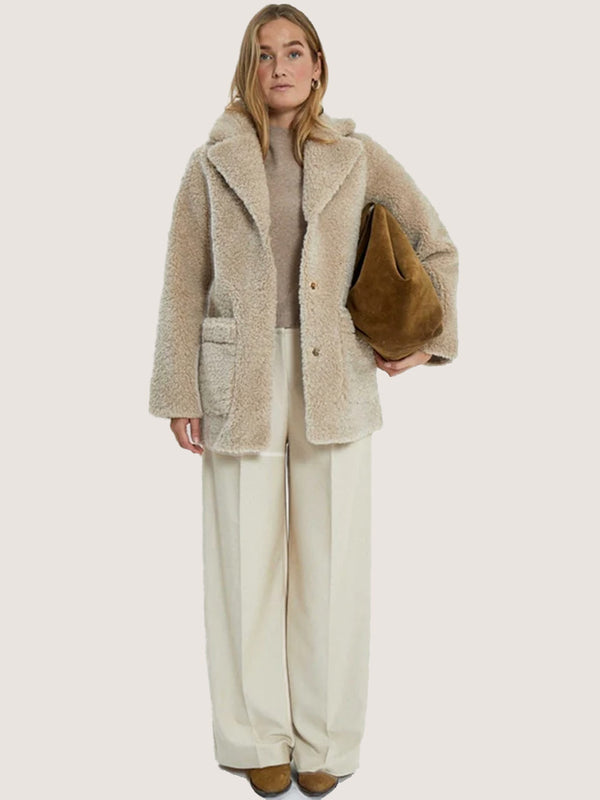 Minus Reversible Teddy Jacket in Sand Grey