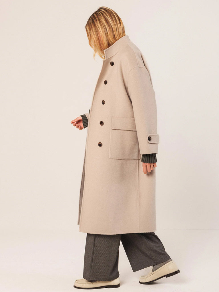 Indi & Cold Maxi Wool Coat in Stone