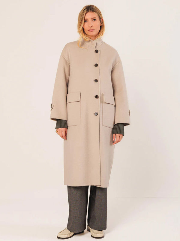 Indi & Cold Maxi Wool Coat in Stone