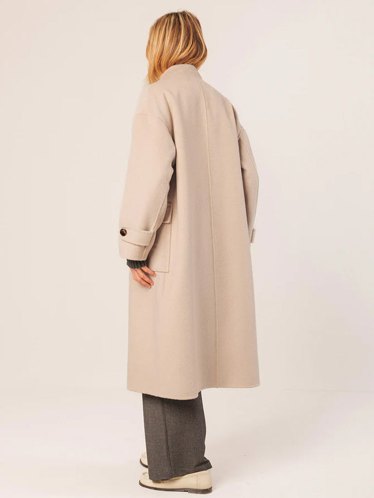 Indi & Cold Maxi Wool Coat in Stone