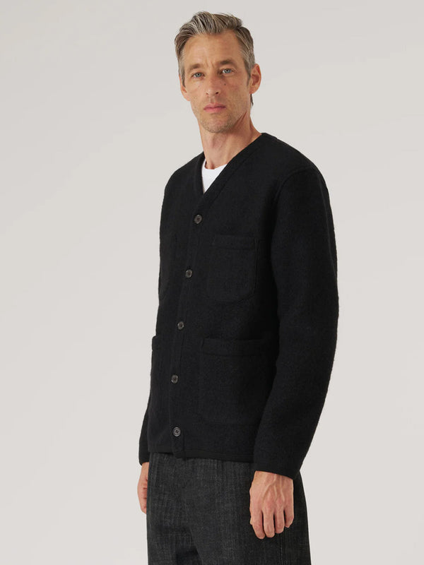 Universal Works Fleece Cardigan in Black