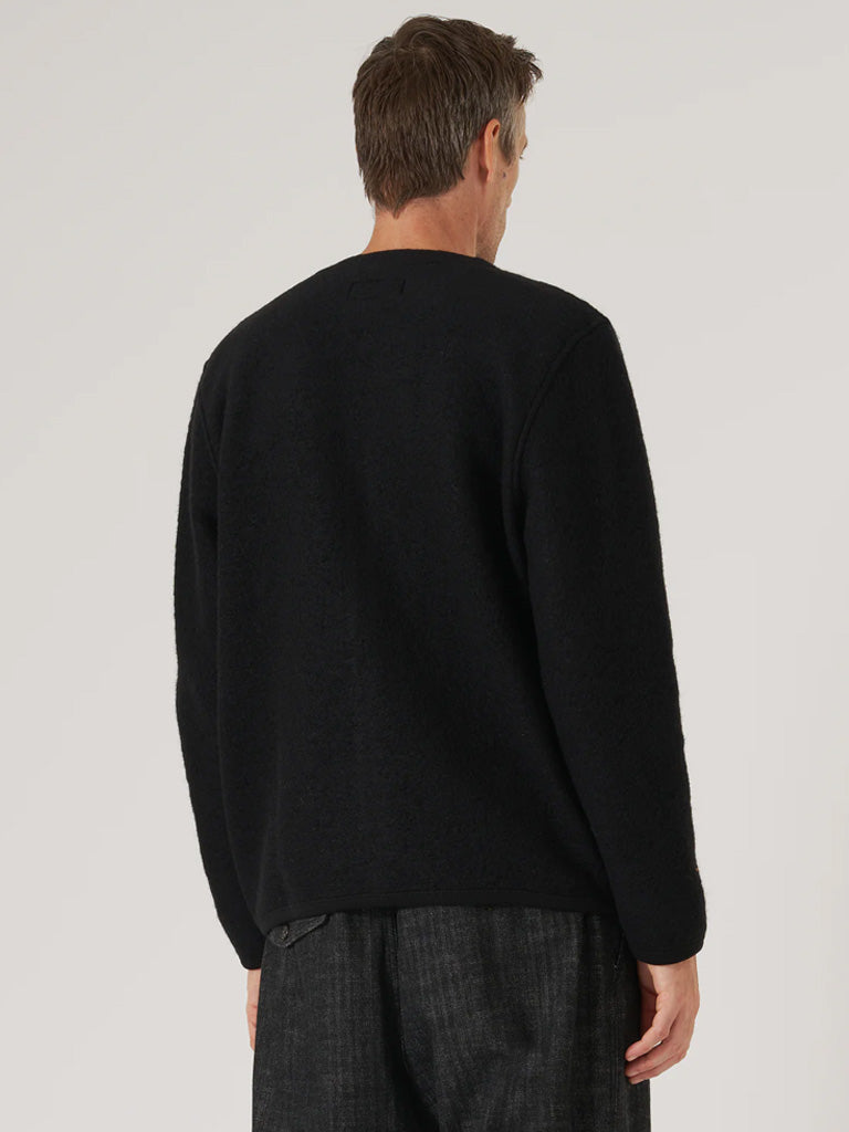 Universal Works Fleece Cardigan in Black