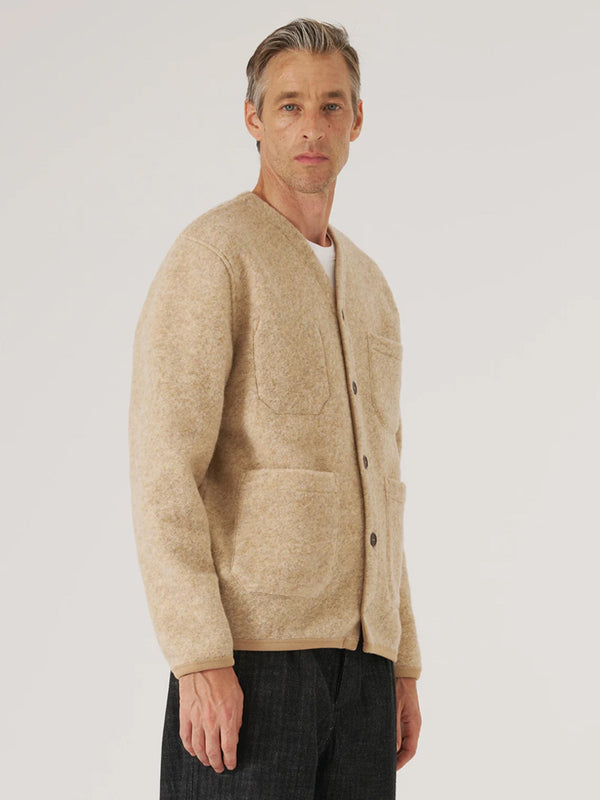 Universal Works Fleece Cardigan in Fawn