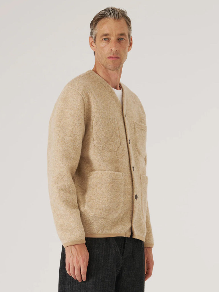 Universal Works Fleece Cardigan in Fawn