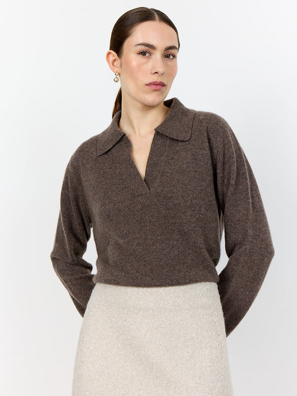 Levete Room Eloise Open Collar Sweater in Coffee
