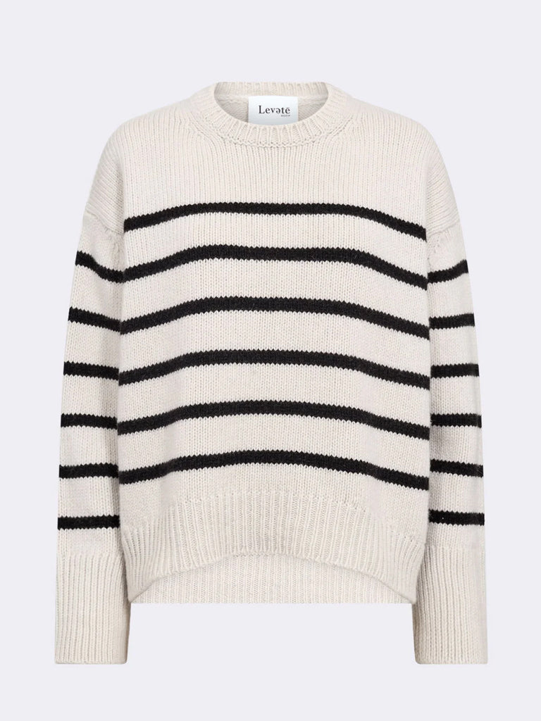 Levete Room Perle Stripe O Neck Sweater in Silver Lining Black