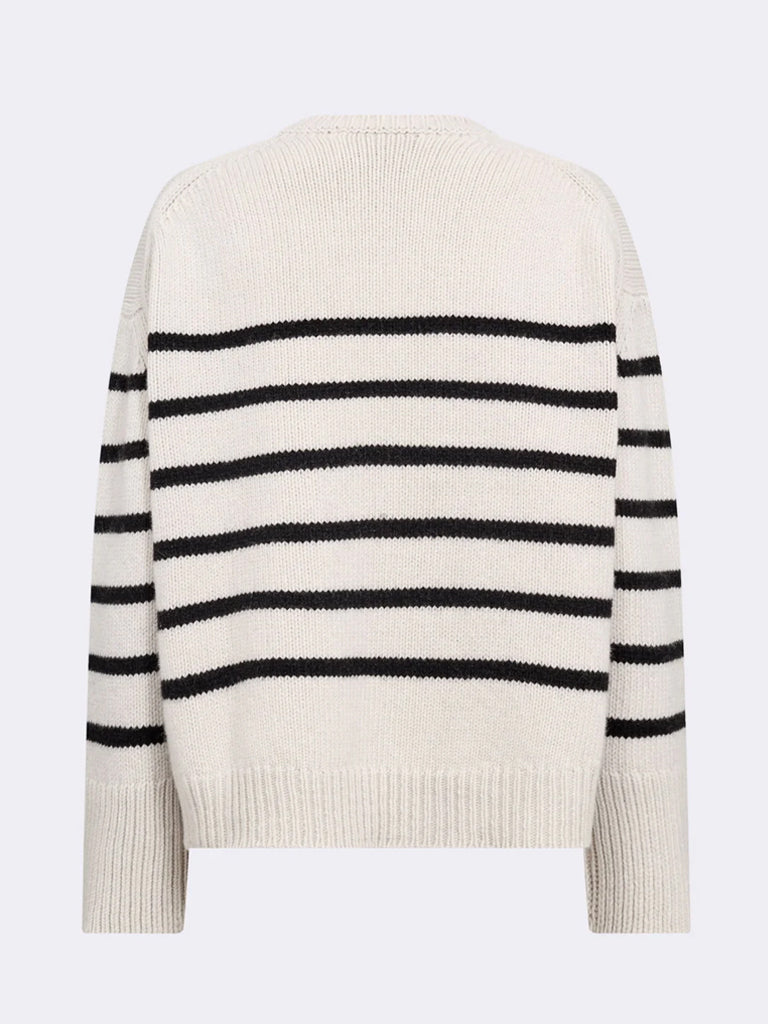 Levete Room Perle Stripe O Neck Sweater in Silver Lining Black