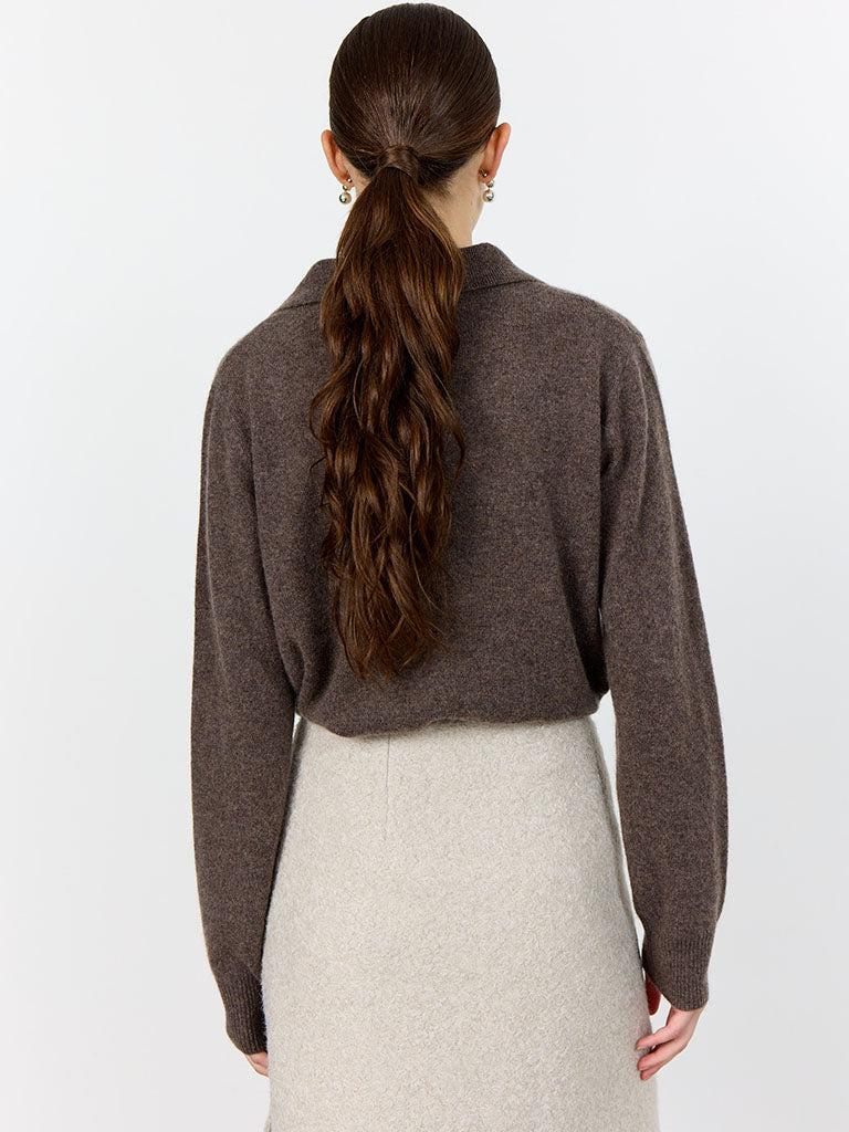 Levete Room Eloise Open Collar Sweater in Coffee