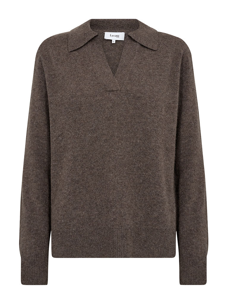 Levete Room Eloise Open Collar Sweater in Coffee