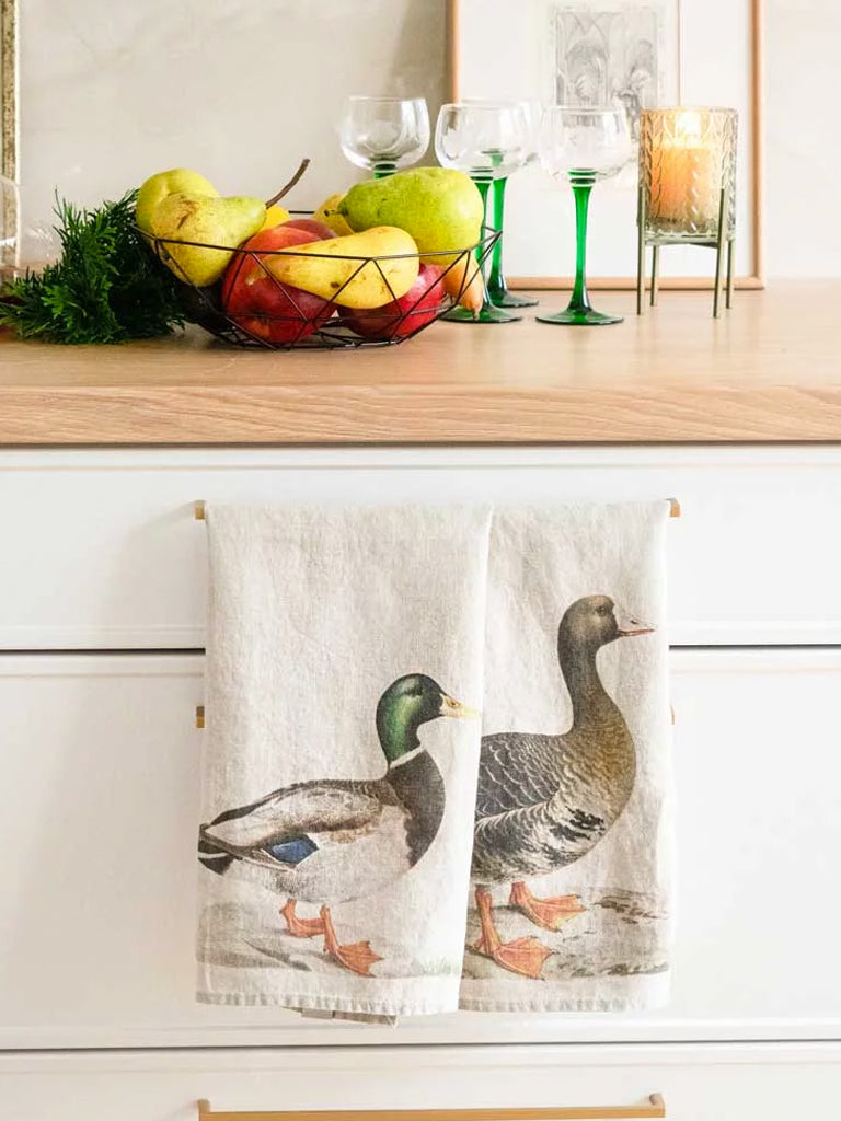 Linoroom Goose and Duck Tea Towels in Natural Maze