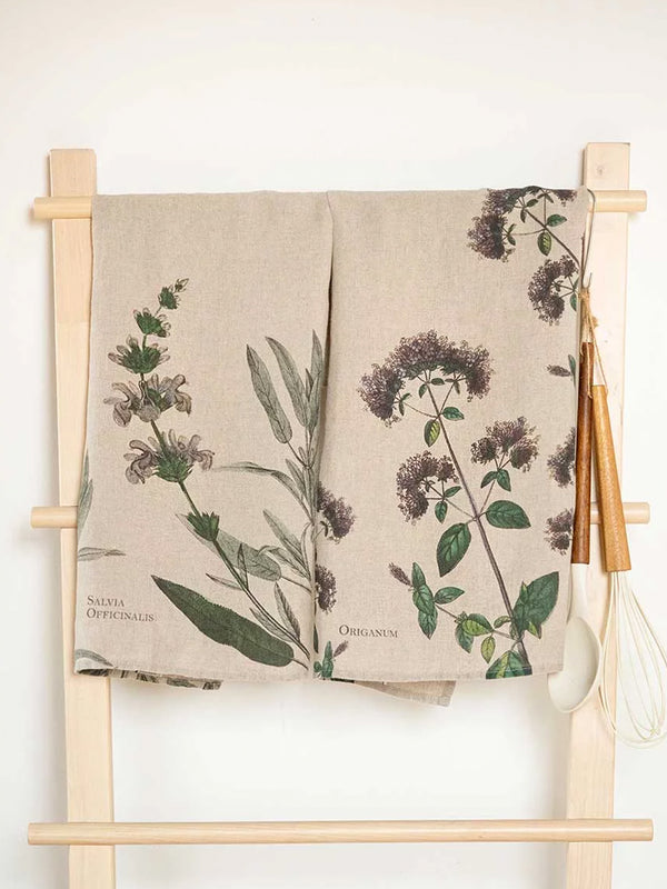 Linoroom Sage and Oregano Tea Towels in Natural