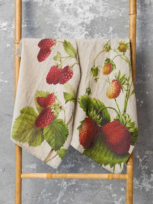 Linoroom Strawberry Raspberry Tea Towels in Natural Linen