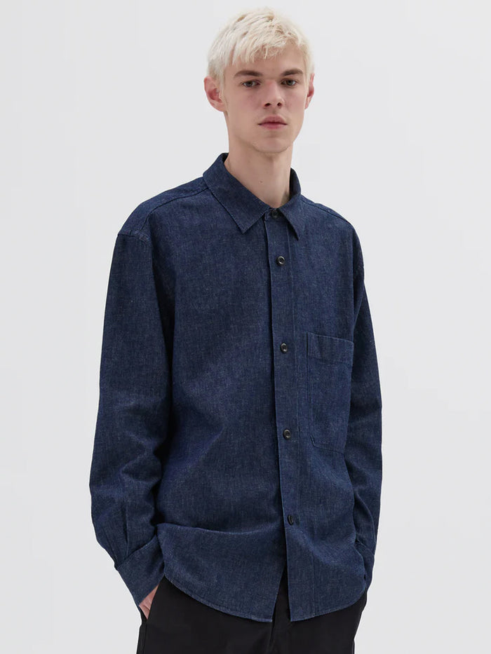 美品 MHL. PLAIN COTTON LINEN SHIRT MHL Basic Cotton Linen Shirt in Indigo – Maze