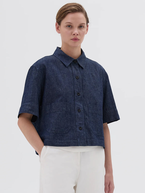 MHL Cropped Uniform Shirt in Indigo