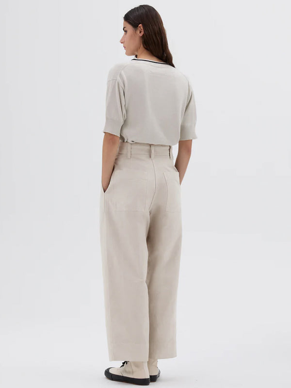 MHL Pleated Crop Trousers in Pale Stone