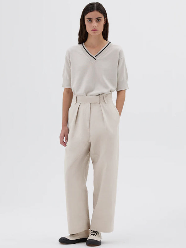 MHL Pleated Crop Trousers in Pale Stone