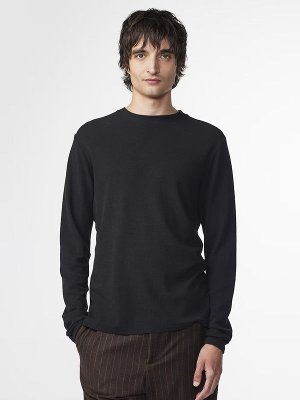 NN07 Clive Waffle Knit T-Shirt in Black