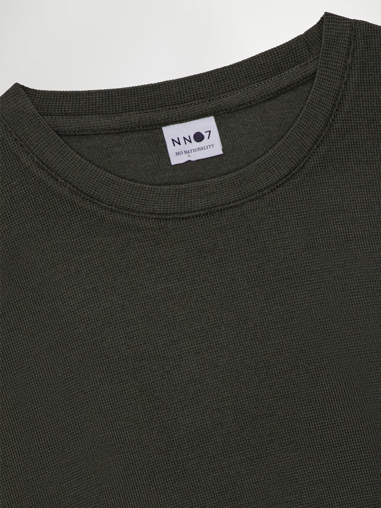 NN07 Clive Waffle Knit T-Shirt in Dark Army