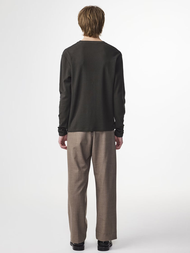 NN07 Clive Waffle Knit T-Shirt in Dark Army