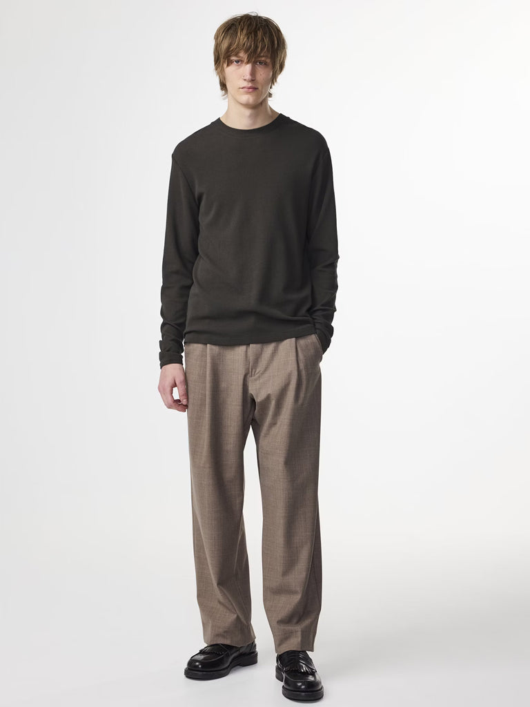 NN07 Clive Waffle Knit T-Shirt in Dark Army